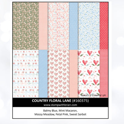 Stampin Up COUNTRY FLORAL LANE Valentines Day Hearts 12x12 DSP Paper 12 Sheets