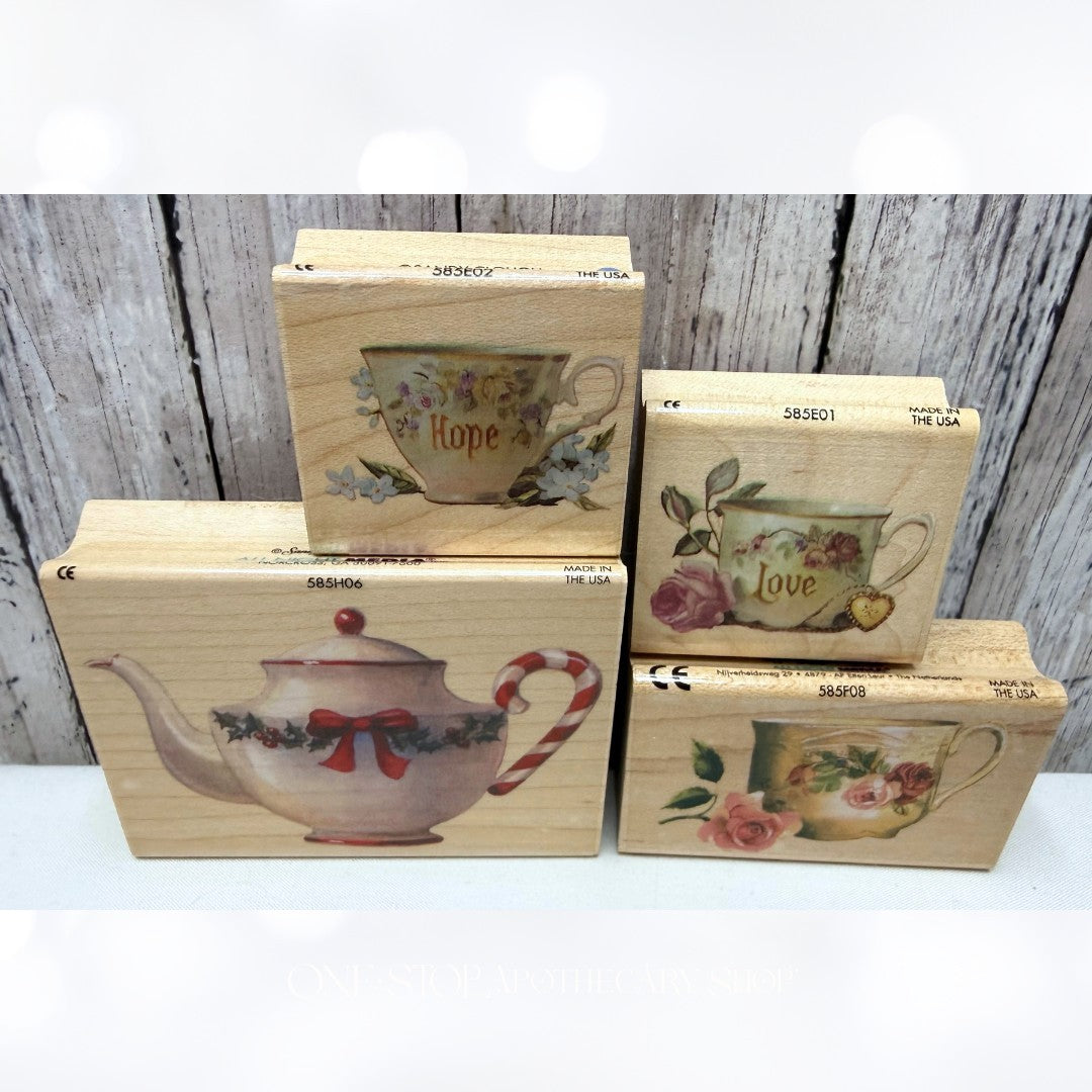 All Night Media TEA CUPS Sandy Clough Tea Pot Party Rubber Stamps Lot of 4