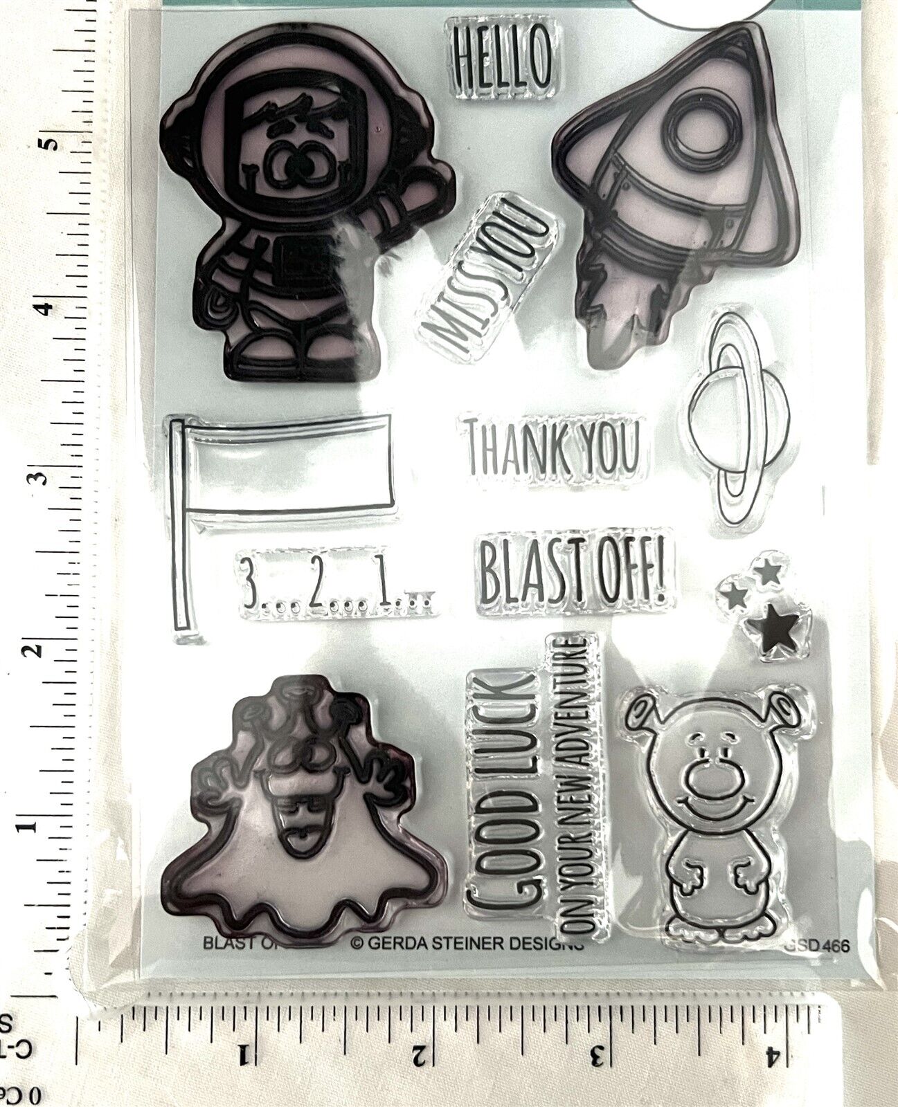 Gerda Steiner BLASTOFF Space Aliens Rocket Rubber Stamps Set