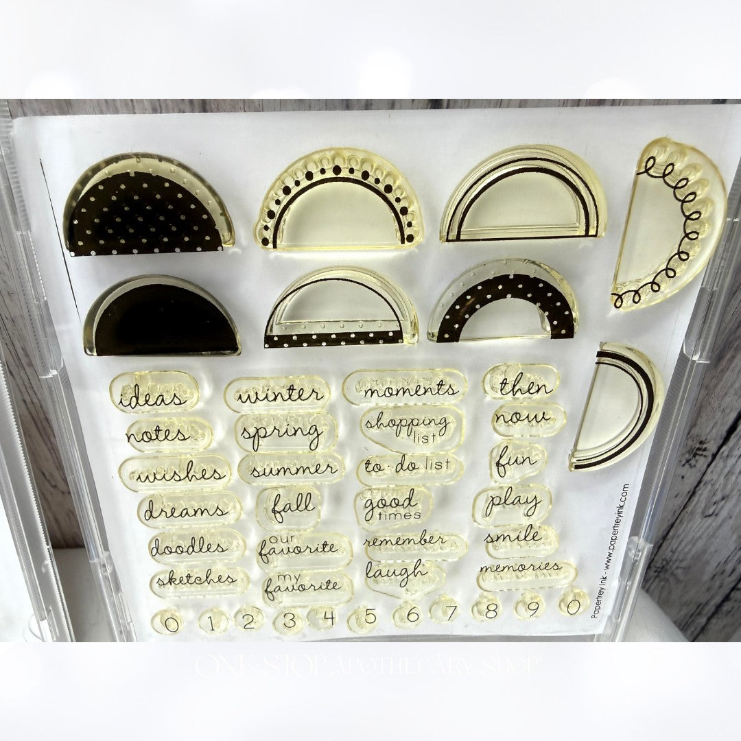 Papertrey Ink Mini Scrapbook Series LIBRARY LEDGER TABS Planner Rubber Stamps