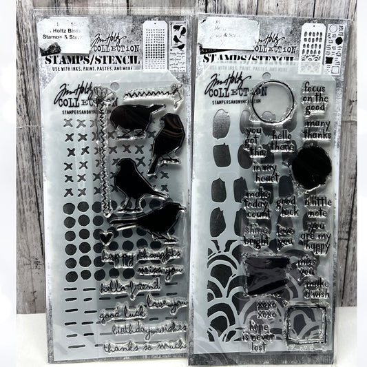 Tim holtz STAMP & STENCIL Birds Sentiments Rubber Stamps Lot of 2