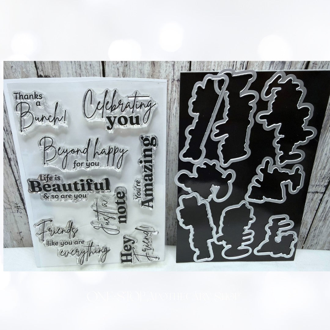 Pinkfresh Studio BEYOND HAPPY Greetings Sentiments Rubber Stamps Dies