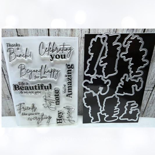 Pinkfresh Studio BEYOND HAPPY Greetings Sentiments Rubber Stamps Dies