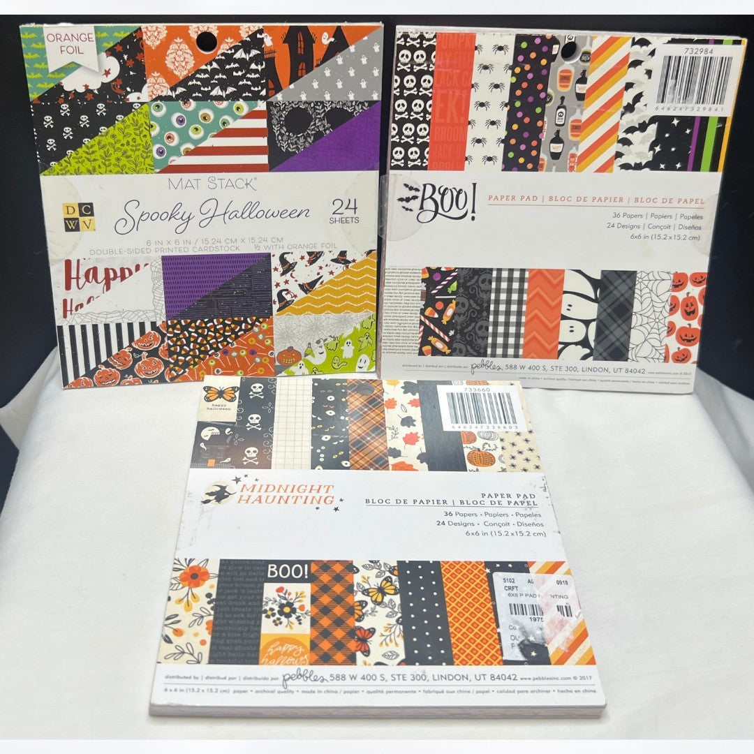 Pebbles DCW HALLOWEEN 6x6 Scrapbook Paper Cardstock Lot of 3