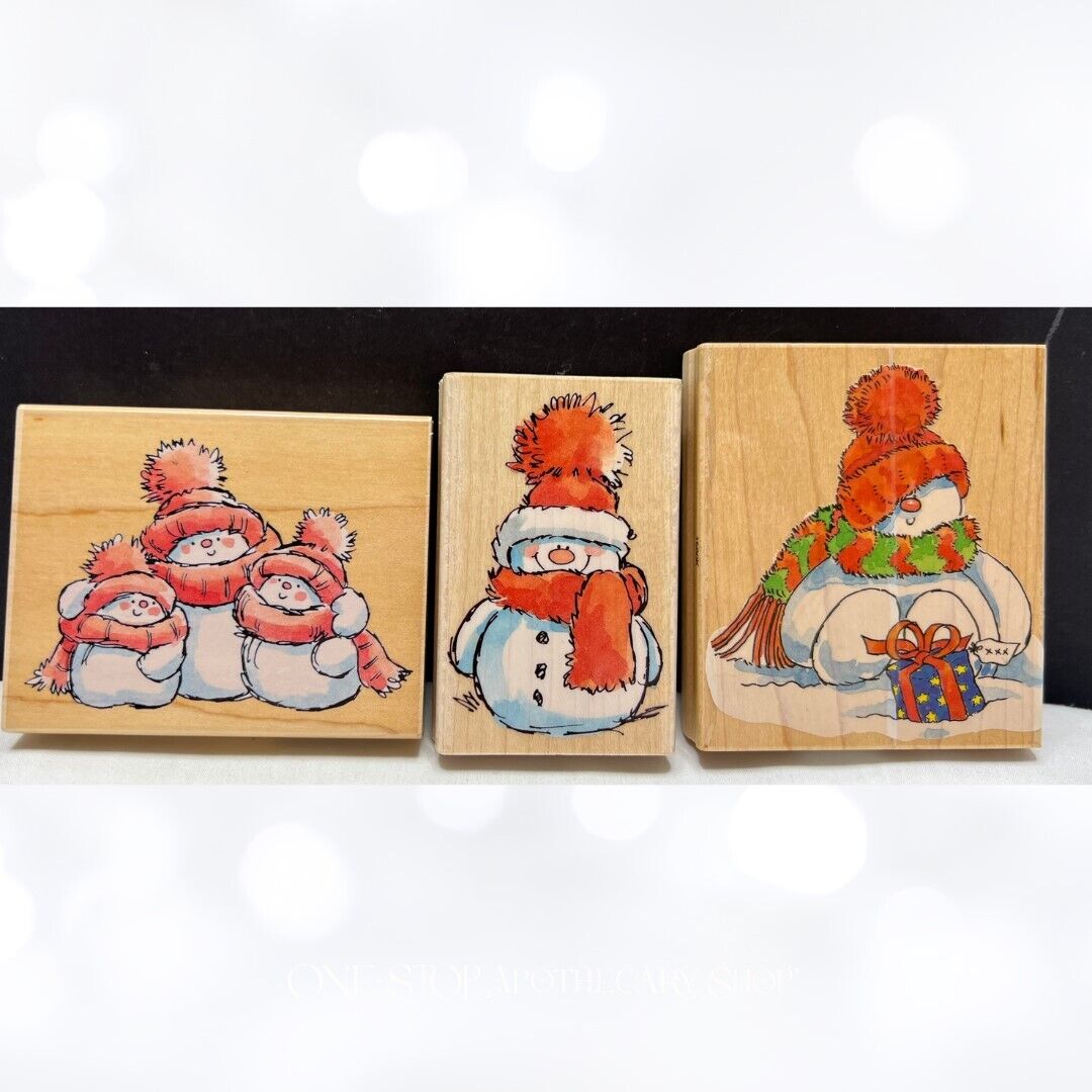 Penny Black SNOWMAN Christmas Holiday Margaret Sherry Rubber Stamps Lot of 3