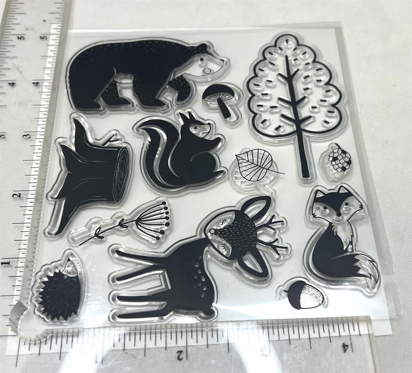 Diamond Press WOODLAND Animals Bear Rabbit Rubber Stamps Dies Set