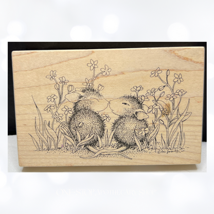 House Mouse NOSE TO NOSE IN FLOWERS Mice Rubber Stamp