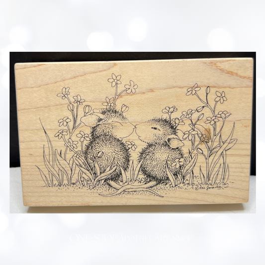 House Mouse NOSE TO NOSE IN FLOWERS Mice Rubber Stamp