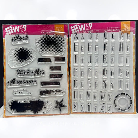 WPLUS9 W Plus 9 SO 80'S Mongrammed Letters Alphabet 6x8 Rubber Stamps