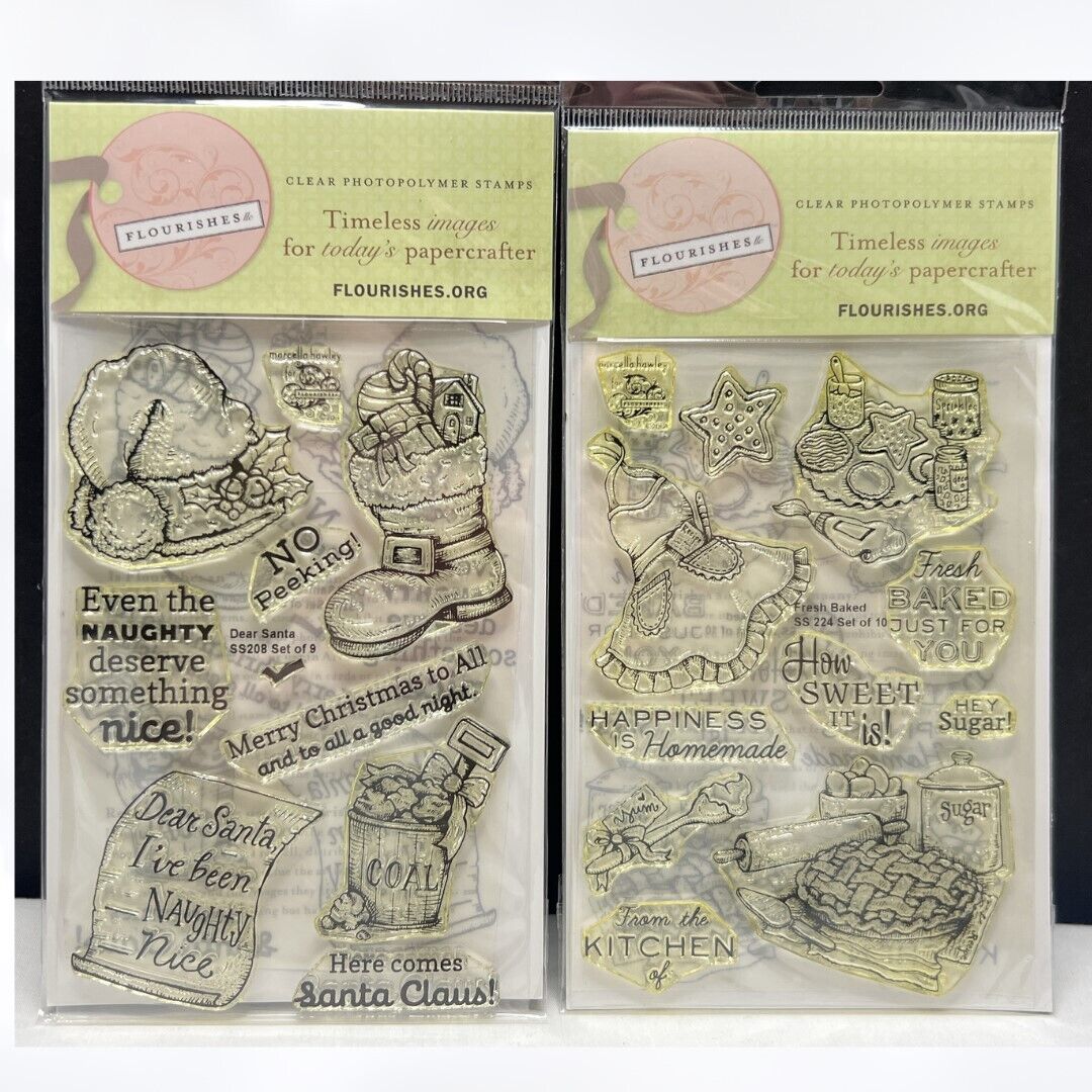 Flourishes CHRISTMAS Santa Holiday Baking Rubber Stamps Lot of 2