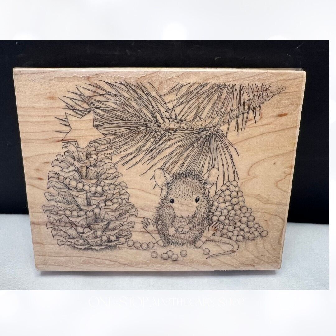 House Mouse PINECONE TREE Christmas Holiday Mice Rubber Stamp