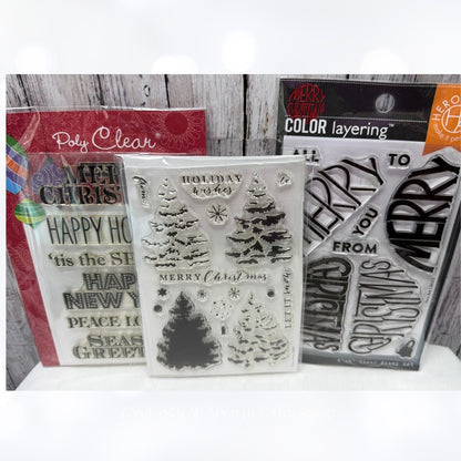 Hero Arts CHRISTMAS Holiday Greetings Trees Rubber Stamps Lot of 3