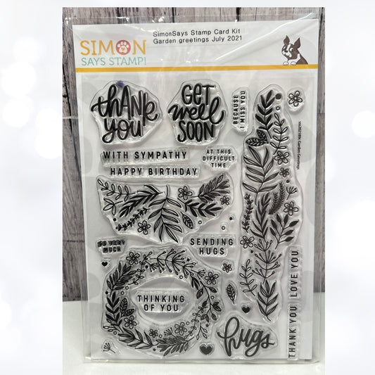 Simon Says Stamp GARDEN GREETINGS Flowers Wreath 6x8 Rubber Stamps