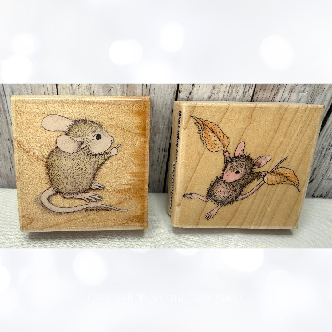 House Mouse MICE LANDING Amanda Points Mice Rubber Stamps Set of 2