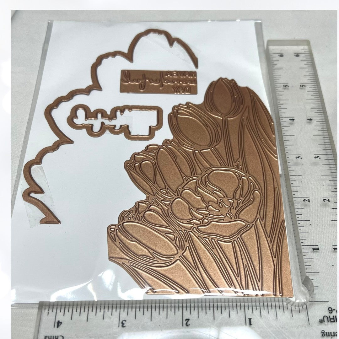 Spellbinders TULIP BORDER Spring Flowers Hot Foil Plates Glimmer