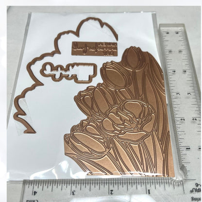 Spellbinders TULIP BORDER Spring Flowers Hot Foil Plates Glimmer