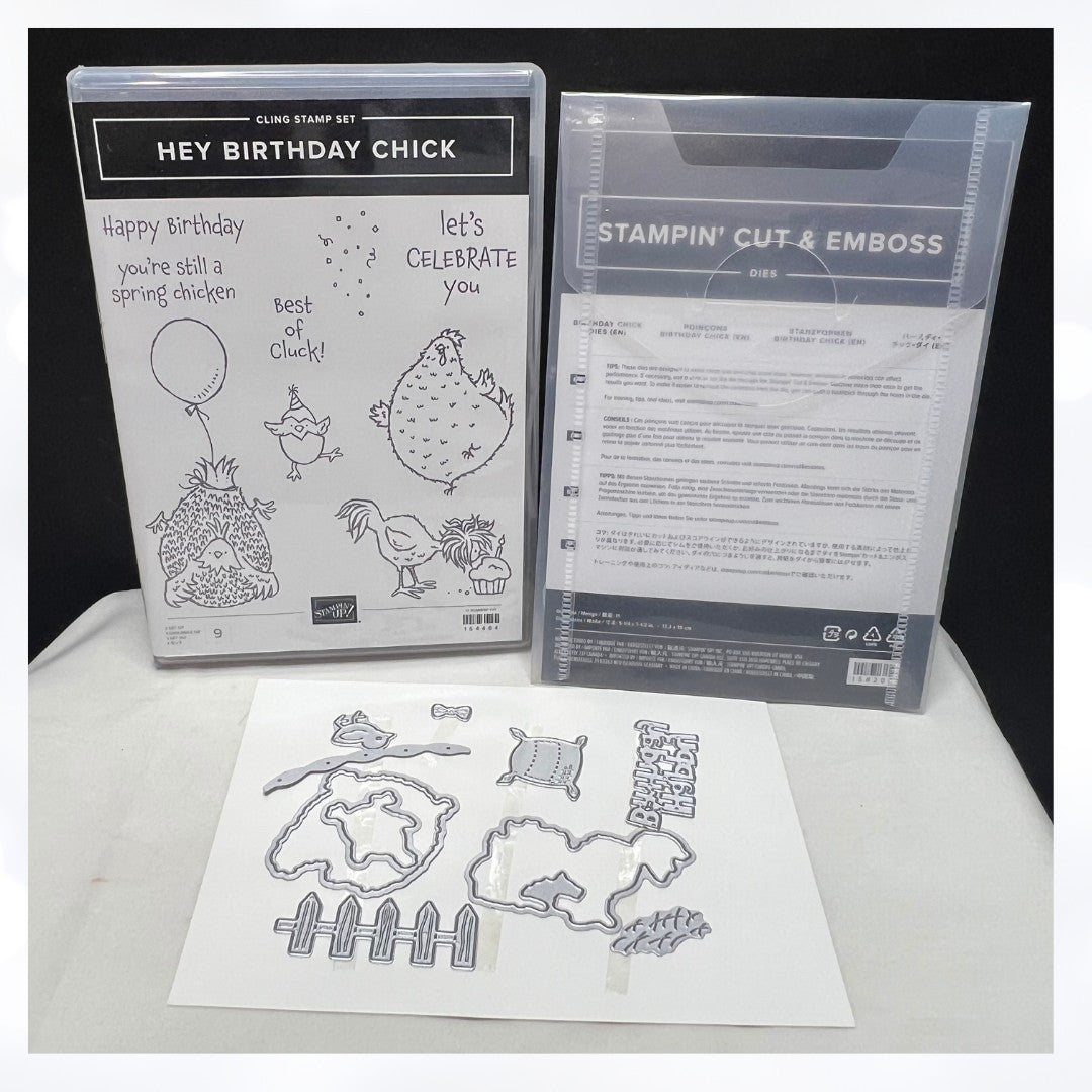Stampin Up HEY BIRTHDAY CHICK Chickens Rubber Stamps Framelits Dies AS IS**