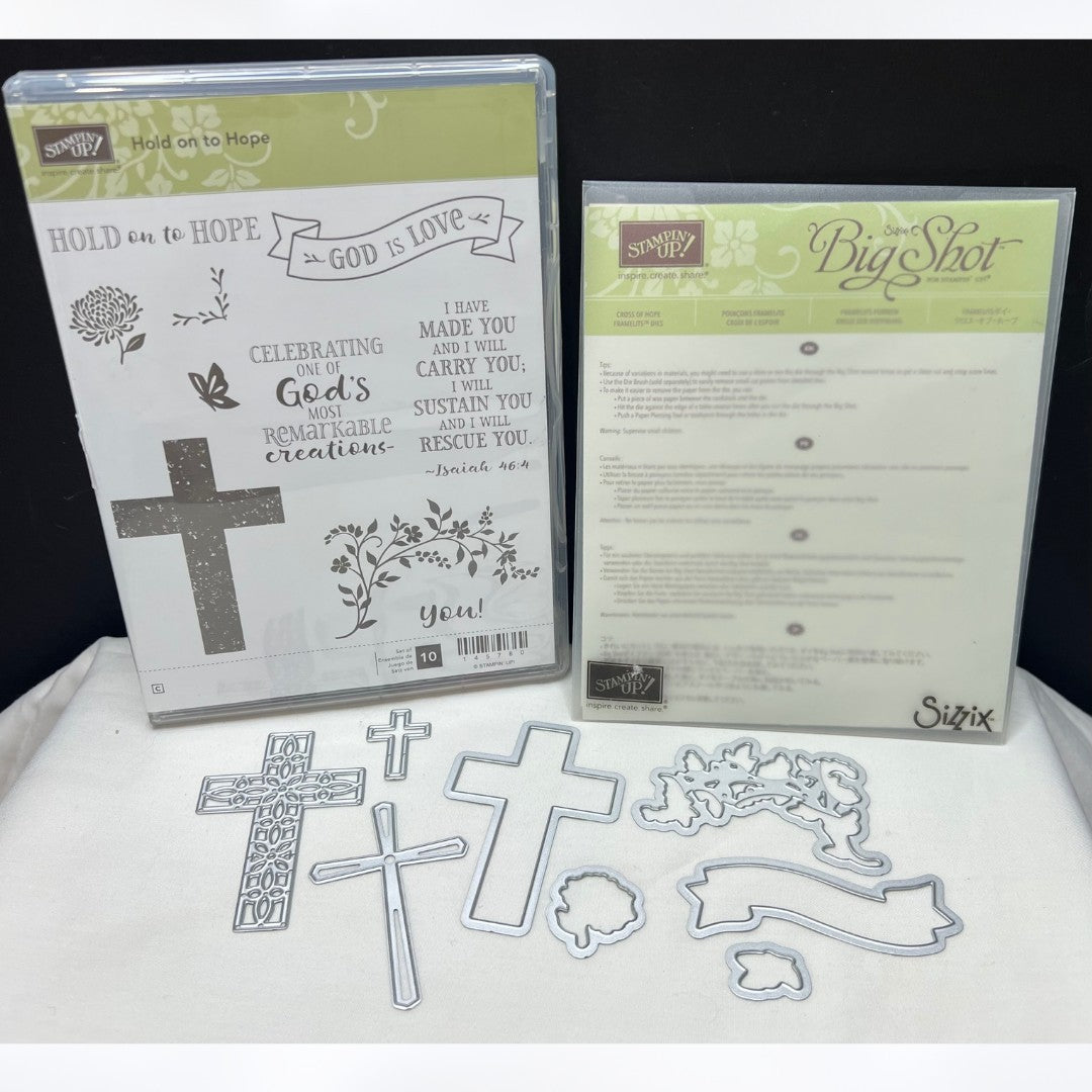 Stampin Up HOLD ON TO HOPE Cross Faith Religious Rubber Stamps Framelits Dies