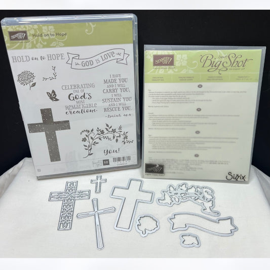 Stampin Up HOLD ON TO HOPE Cross Faith Religious Rubber Stamps Framelits Dies