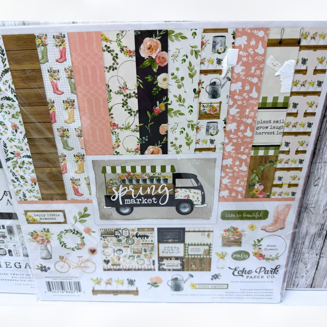 Echo Park Carta Bella SPRING MARKET Home 12x12 Scrapbook Paper Stickers Kits Lot