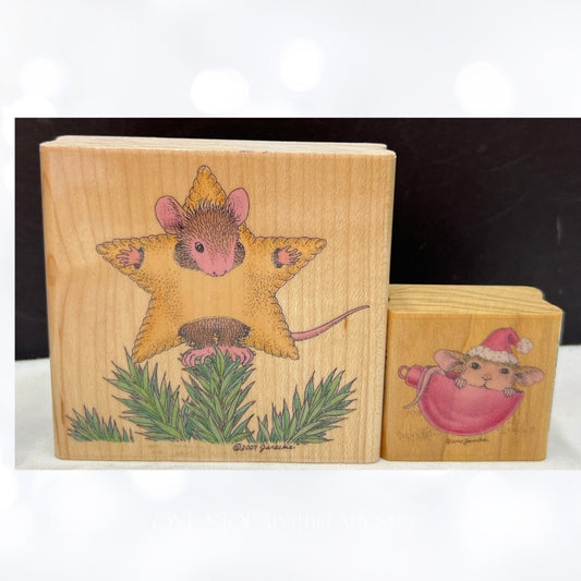 House Mouse MICE STAR Have a Ball Christmas Ornament Muzzy Mudpie Rubber Stamps