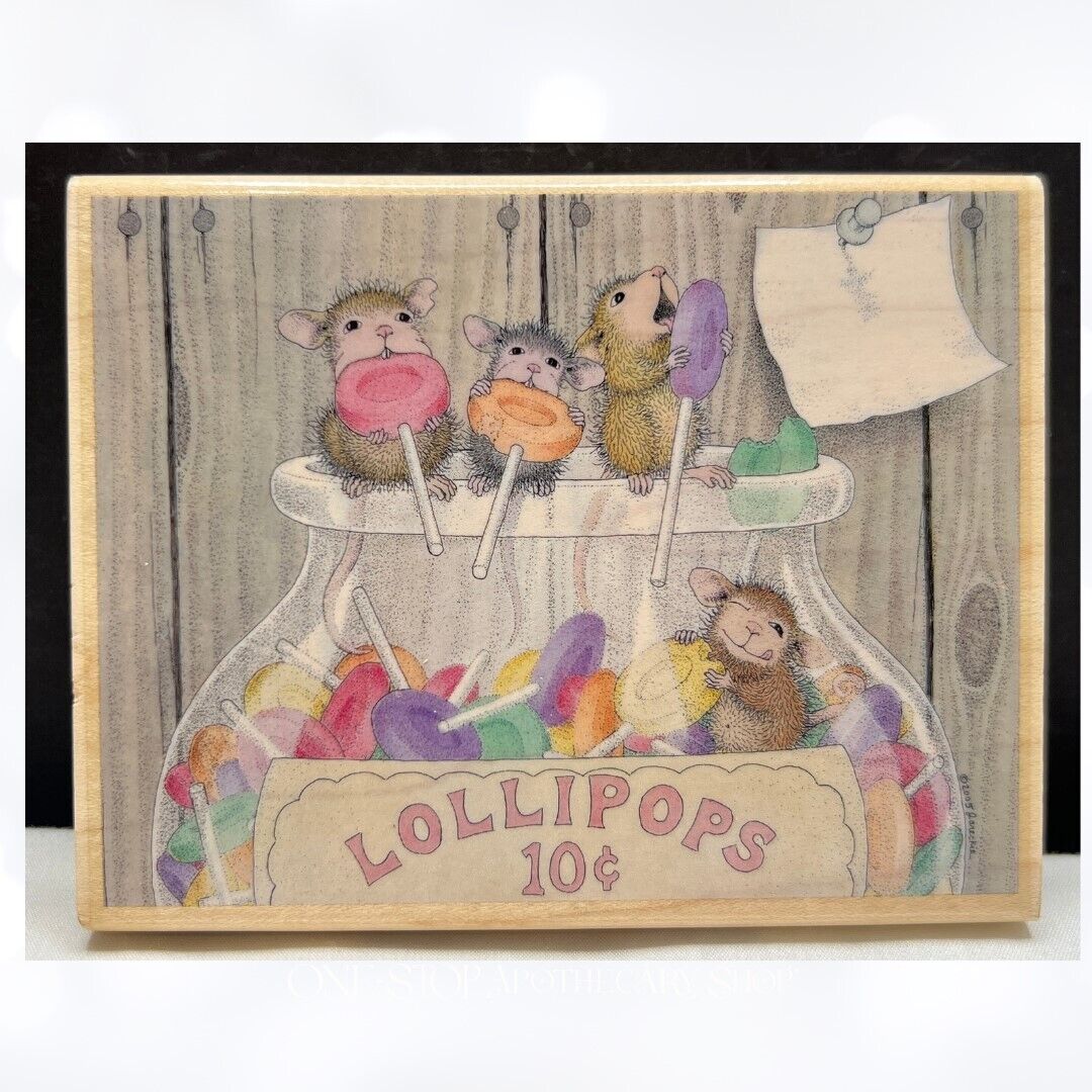 House Mouse SWEET SUCCESS Candy Lollipops Mice Rubber Stamp