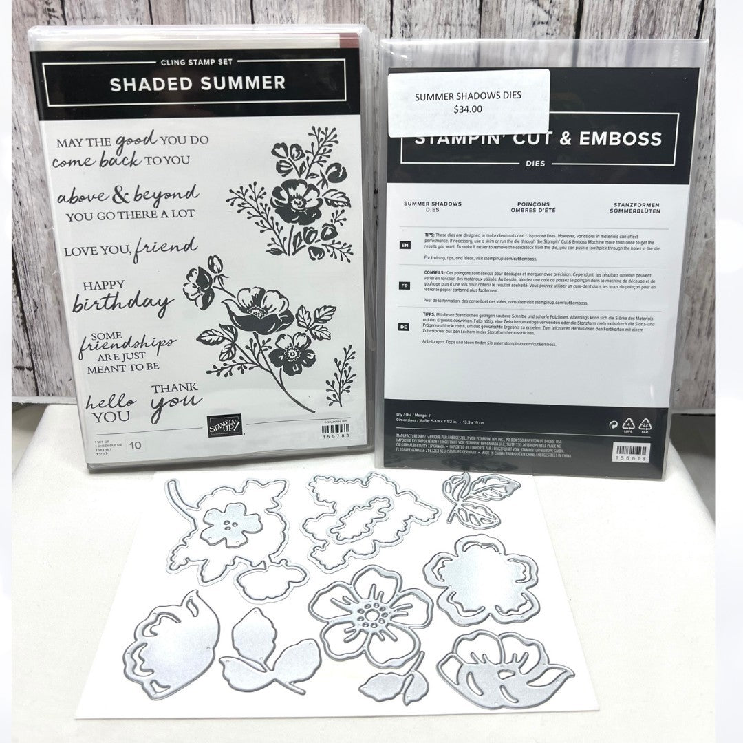 Stampin Up SHADED SUMMER Shadows Floral Flowers Rubber Stamps Dies