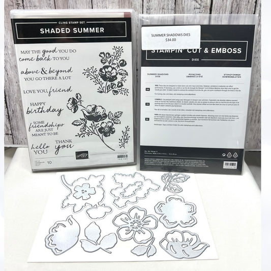 Stampin Up SHADED SUMMER Shadows Floral Flowers Rubber Stamps Dies