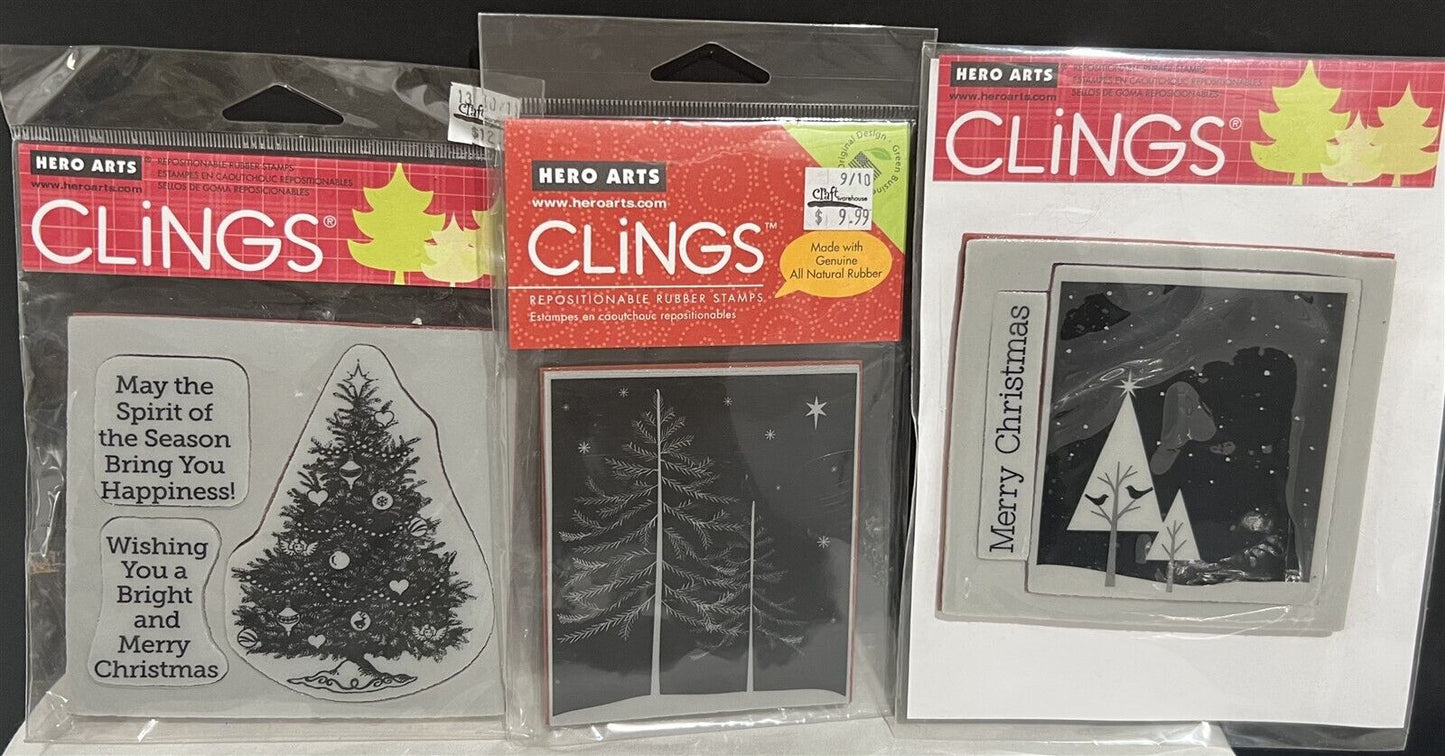 Hero Arts CHRISTMAS TREES Holidays Cling Rubber Stamps Lot of 2