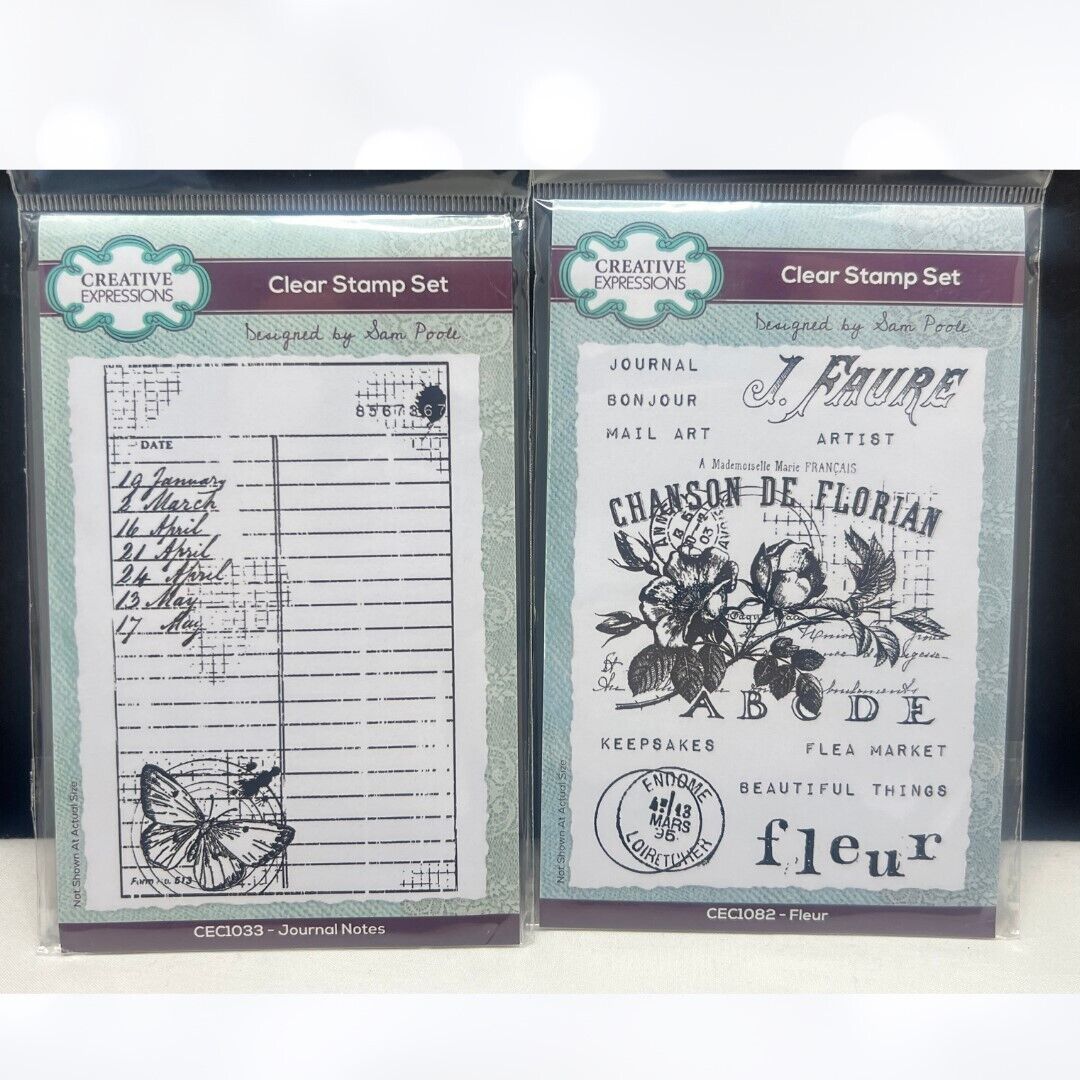 Creative Expressions JOURNAL NOTES Fleur Art Journal Rubber Stamps Lot of 2