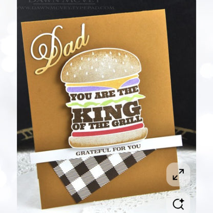 Papertrey Ink KING OF THE GRILL Cheeseburger Fathers Day Dad Rubber Stamps Dies
