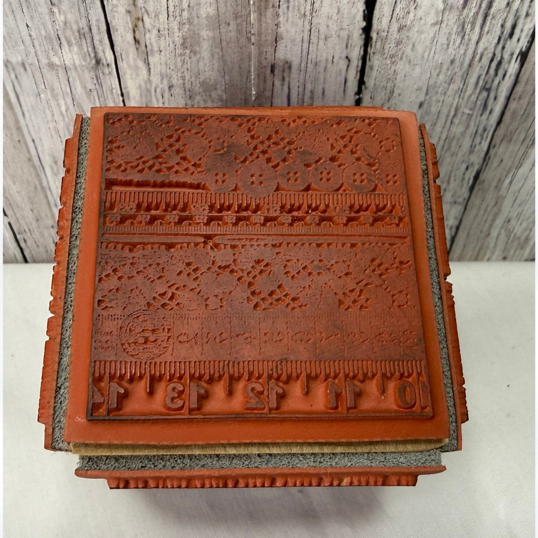 Vintage SEWING Portrait Lace Art Journal Rubber Stamp Cube