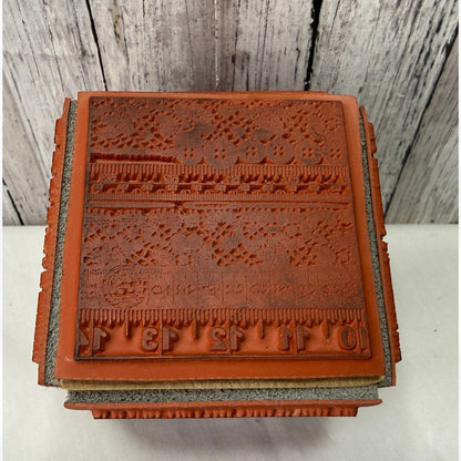 Vintage SEWING Portrait Lace Art Journal Rubber Stamp Cube