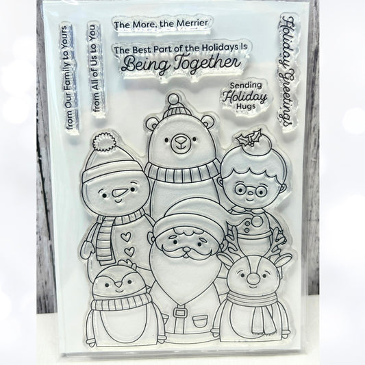 Spellbinders HOLIDAY GROUP HUG Snowman Santa Christmas Rubber Stamps