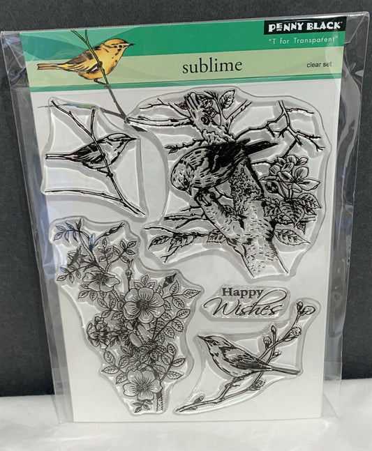 Penny Black SUBLIME Spring Birds Flowers Branch Rubber Stamps Set