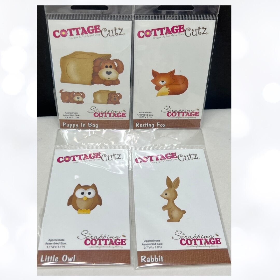 Cottage Cutz ANIMALS Critters Owl Fox Rabbit Dog Dies Lot of 4