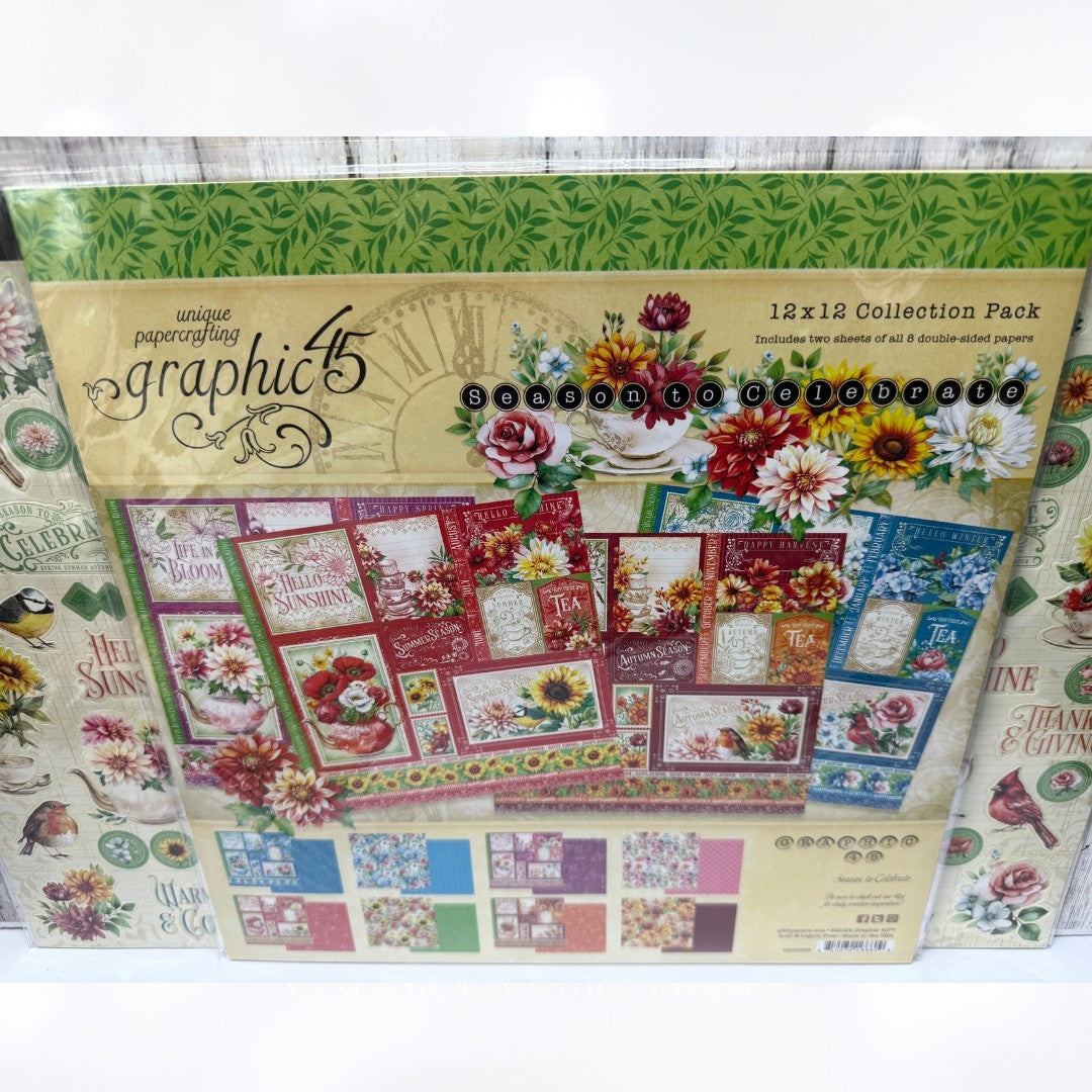 Graphic 45 SEASON TO CELEBRATE 12x12 8x8 Paper Stickers Die Cuts Kit
