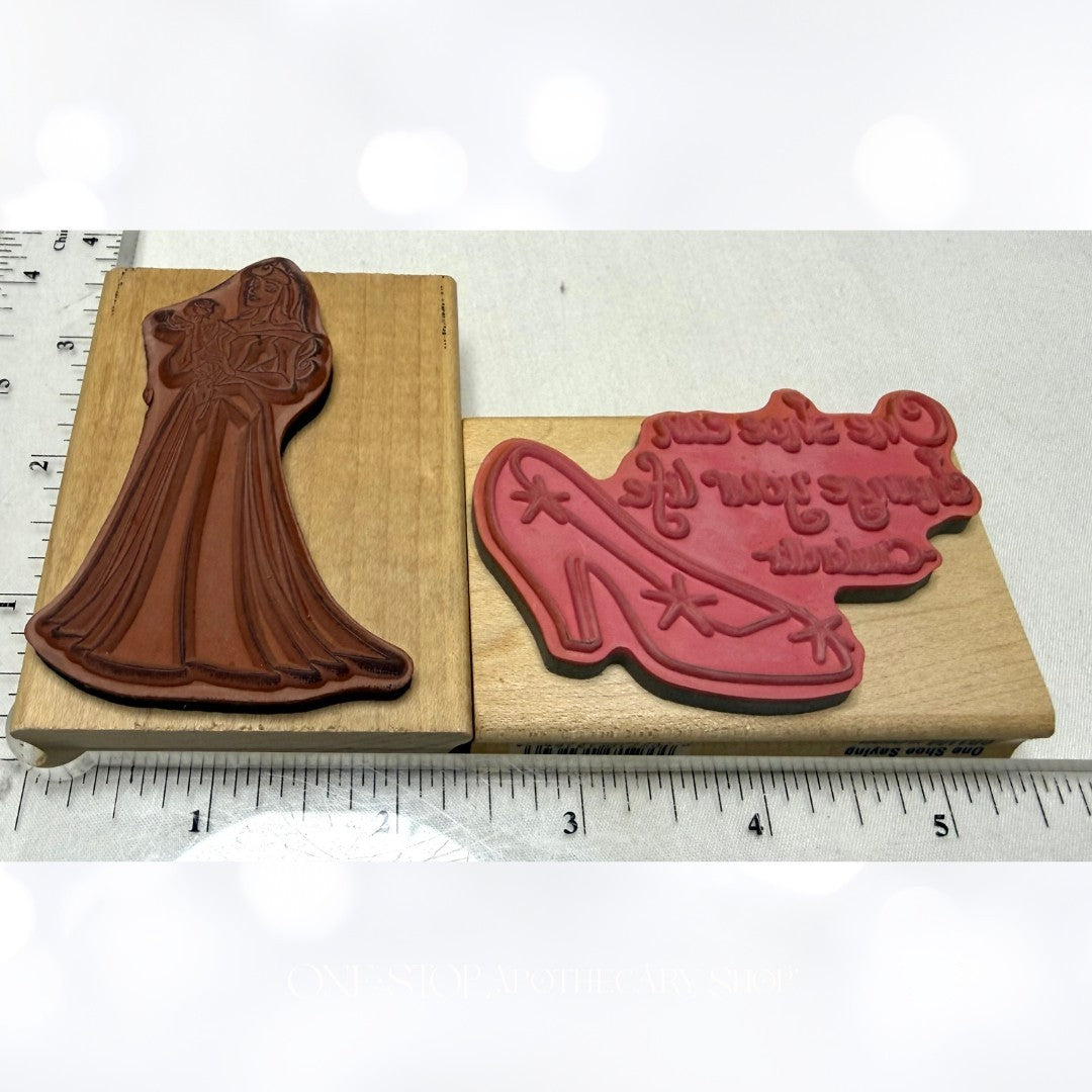Disney PRINCESS Cinderella Sleeping Beauty Sentiments Rubber Stamps Lot