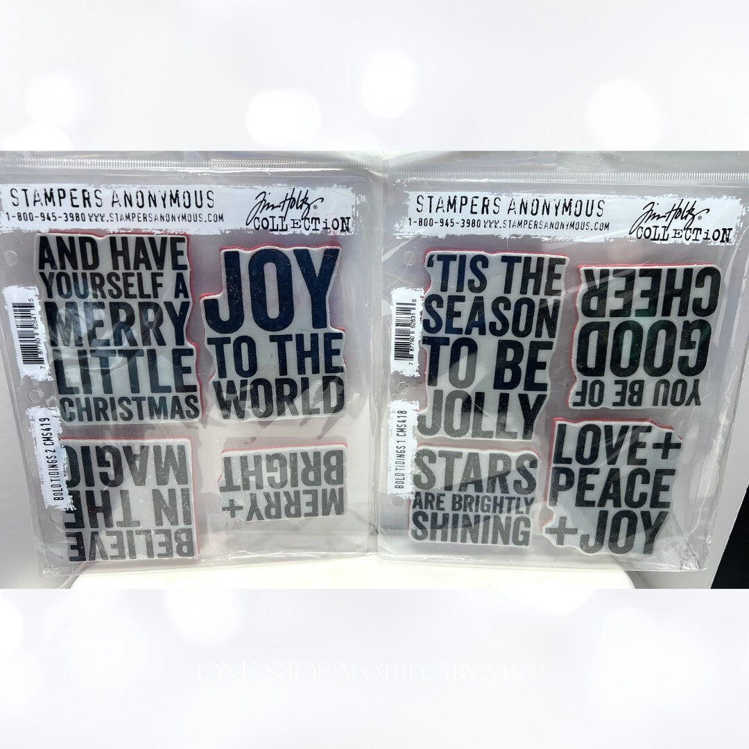 Tim Holtz BOLD TIDINGS Christmas Greetings Rubber Stamps Sets 1,2,3 & 4