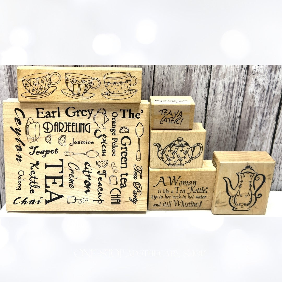 TEA PARTY Cup Kettle Pot Background Funny Rubber Stamps Lot of 6