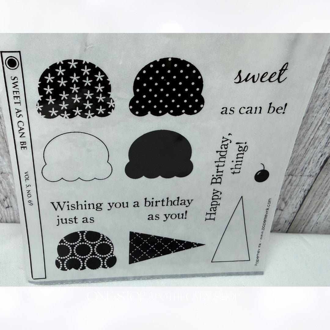 Papertrey Ink SWEET AS CAN BE Ice Cream Cone Rubber Stamps Dies