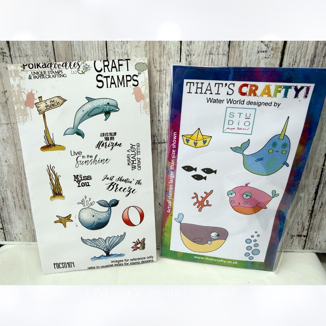 Polkadoodles That's Crafty WATER WORLD Sea Ocean Dolphin Rubber Stamps