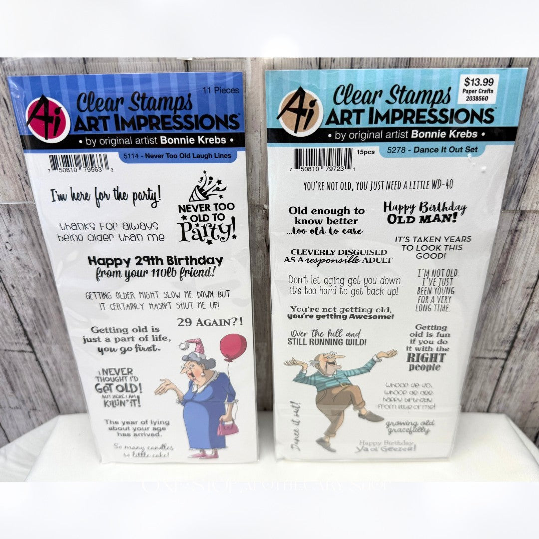 Art Impressions DANCE IT OUT Never Too Old Birthday Lady Man Rubber Stamps Lot