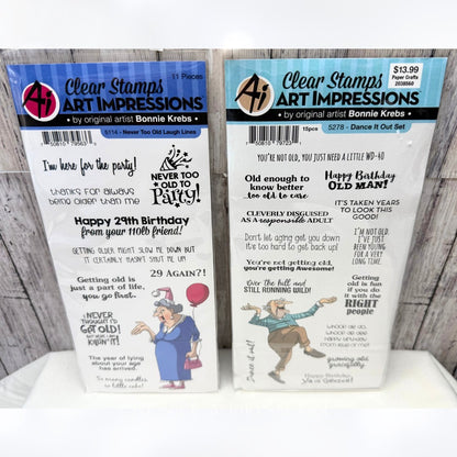 Art Impressions DANCE IT OUT Never Too Old Birthday Lady Man Rubber Stamps Lot