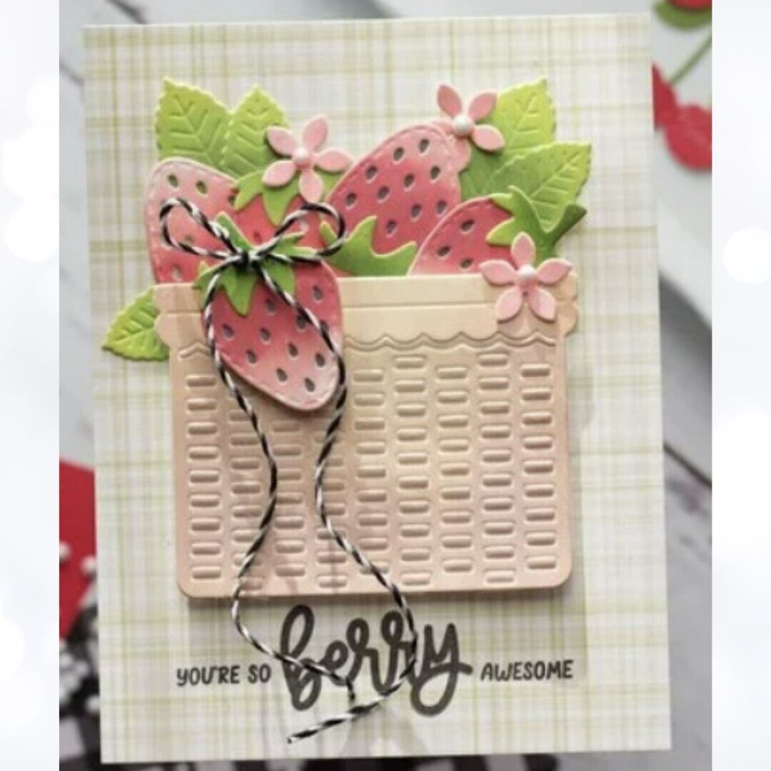 Scrapbook.com BERRY SWEET Strawberry Fruit Basket Rubber Stamps Dies