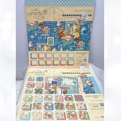 Graphic 45 CHILDREN'S HOUR 12x12 Calendar Paper Cardstock Chipboard Collection