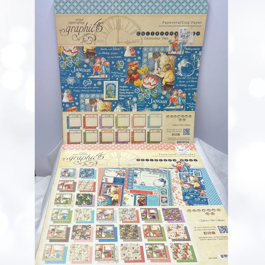 Graphic 45 CHILDREN'S HOUR 12x12 Calendar Paper Cardstock Chipboard Collection