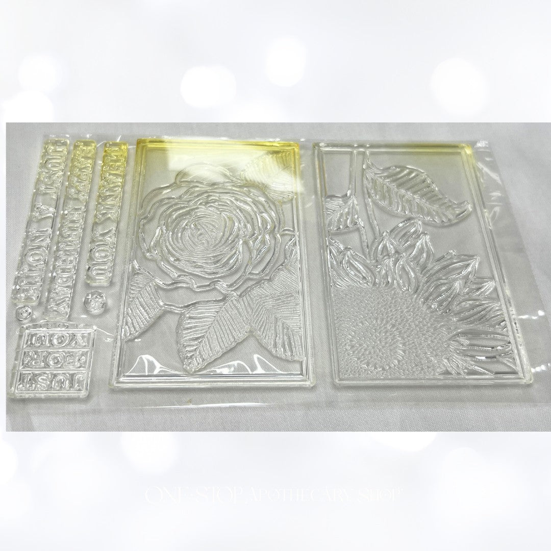 Papertrey Ink BOTANICAL BLOCKS Rose Sunflower Flowers Rubber Stamps