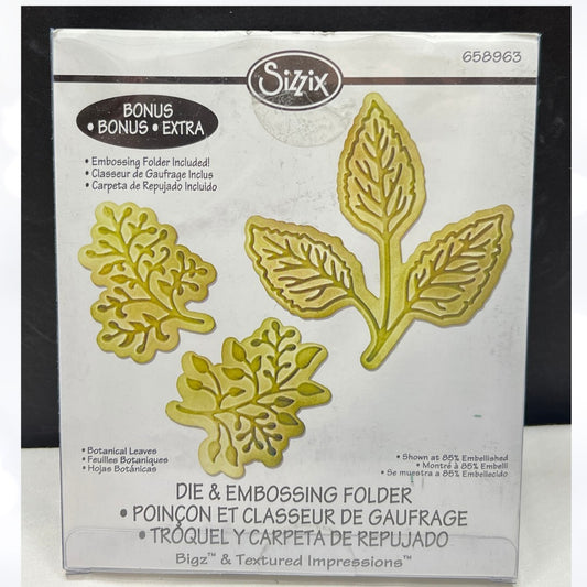 Sizzix BOTANICAL LEAVES Leaf Stems Bigz Die Embossing Folder Rare
