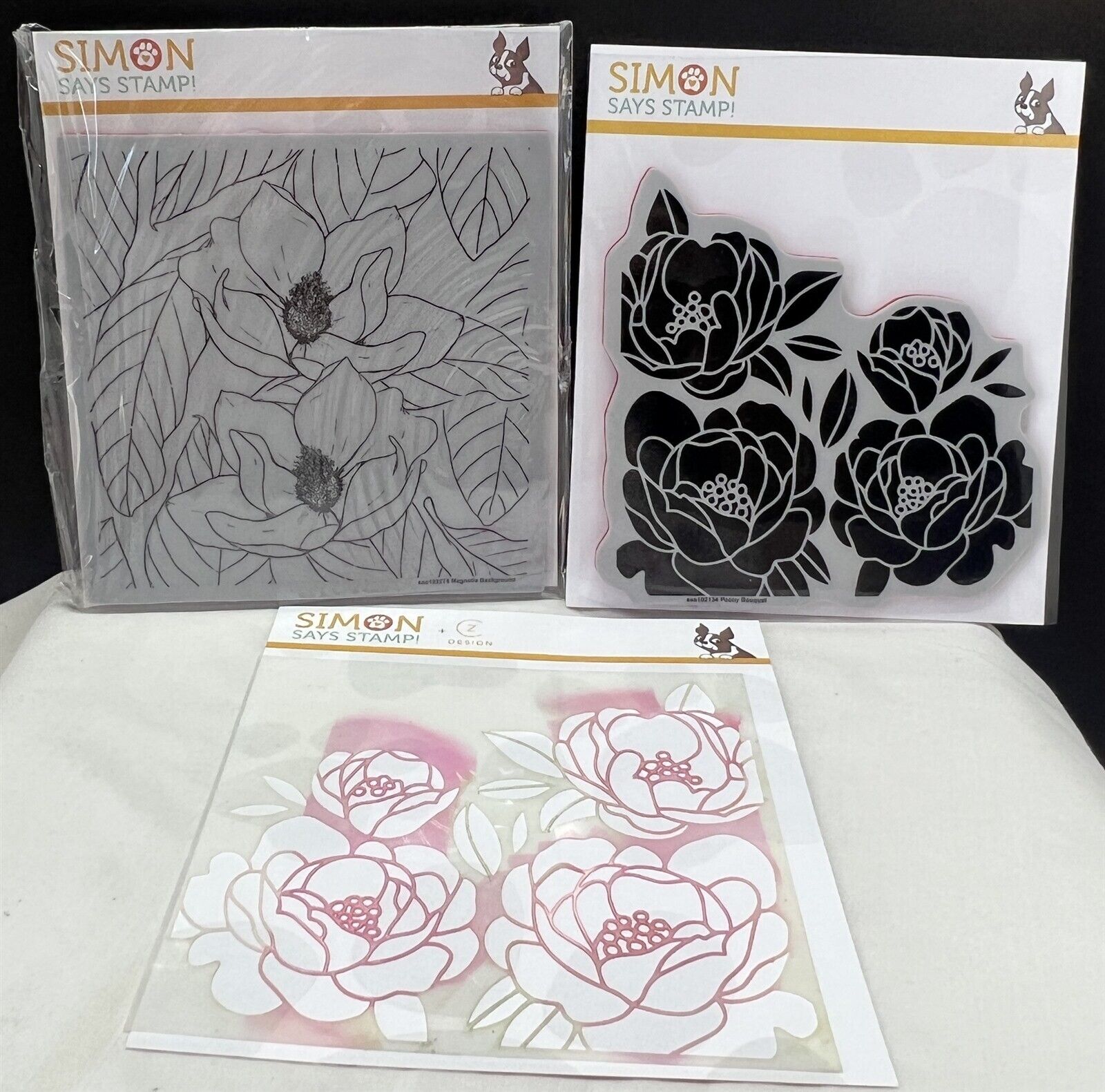 Simon Says Stamp MAGNOLIA Peony Flowers Floral Background Rubber Stamps Stencil